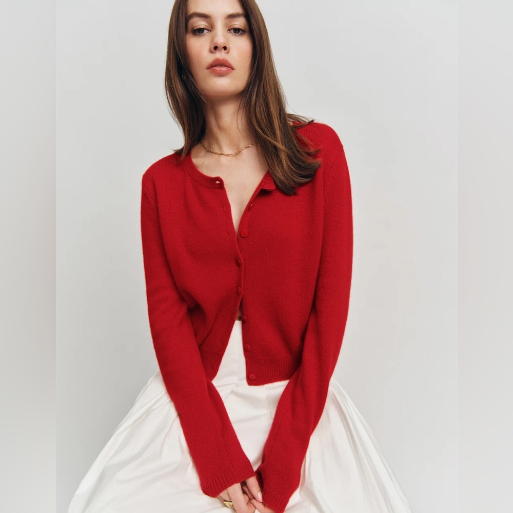 REFORMATION Clara Cashmere Cherry Red Cardigan XS